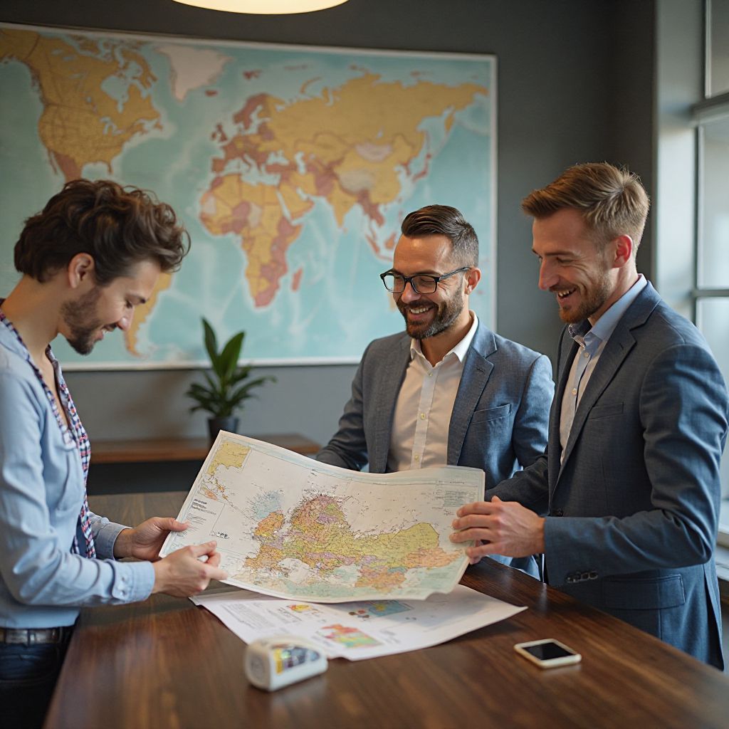 Team of travel experts planning expeditions